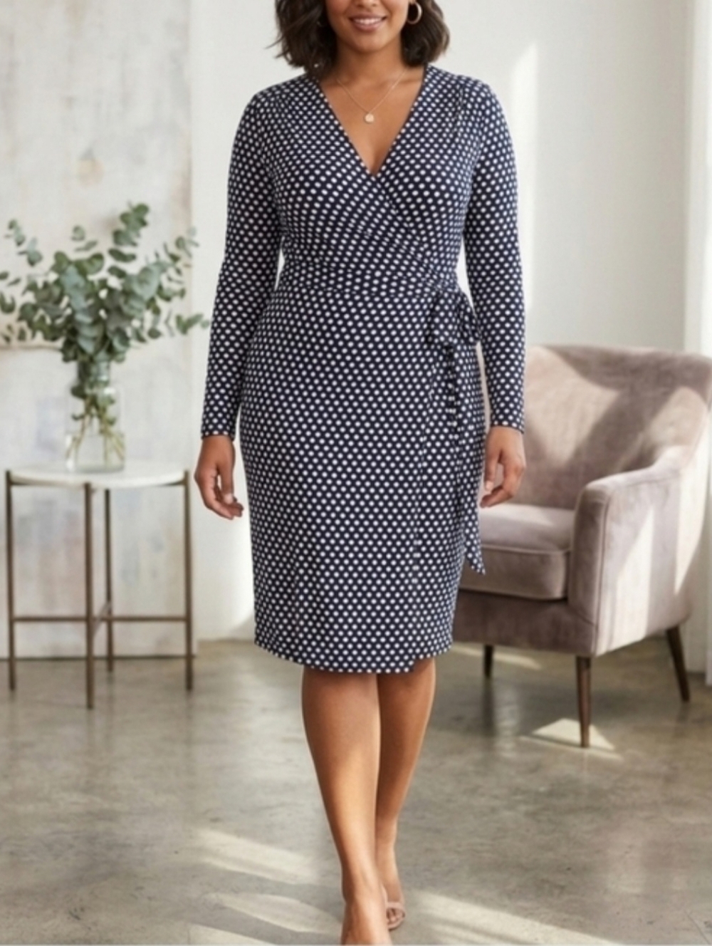 Navy Blue and White Polka Dot Wrap Dress Banana Republic Size XS